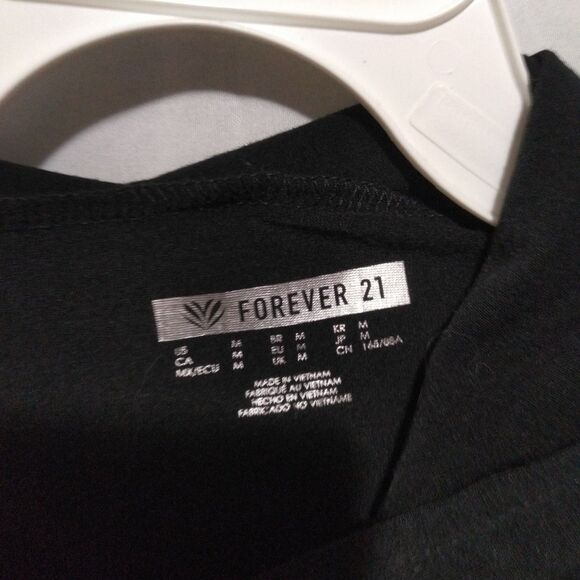 FOREVER 21 Cropped Hooded Sweatshirt Women's Size M BLACK STRETCH Hoodie - Picture 3 of 8